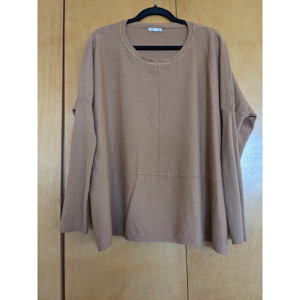 Tea n Rose Brown Oversized Knit Sweater Exposed Seam Crew Neck Viscose Blend L